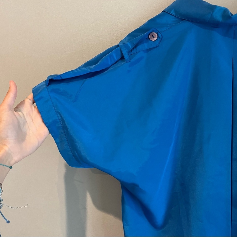 Vintage Women’s short sleeve button up blue top SK & Company secretary blouse - Picture 5 of 7